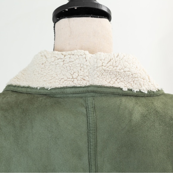Gorpcore cozy warm faux Suede vest wide collar sherpa lining green Denim & Co XL - Picture 6 of 14